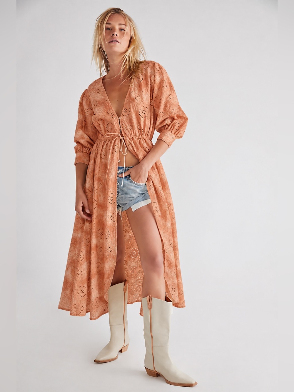 Jen’s Pirate Booty Ashbury Swirl Maiden Robe Maxi Dress Apricot Eyelet Boho🧡 M